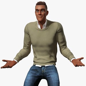 Cartoon Casual Man in Jeans and Sweater HQ 3D