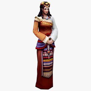 3D Stylized Tibetan Girl Character Ethnic girl model