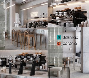 3D model Realistic Coffeeshop 3d Scene Contemporary Loft Style maxcoronaFBX