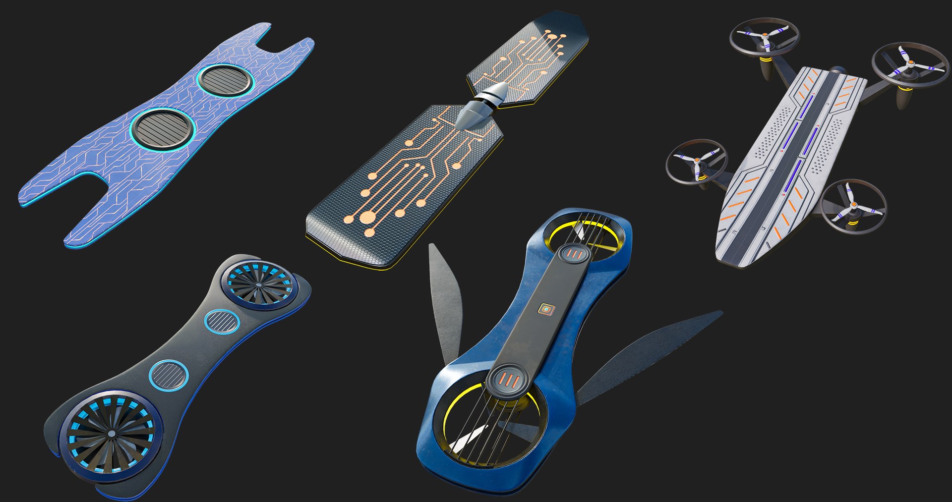 10 Sci Fi Hoverboards All PBR Unity UE Textures 3D model - TurboSquid ...