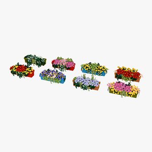 Flower Window Boxes Game Ready 3D Model