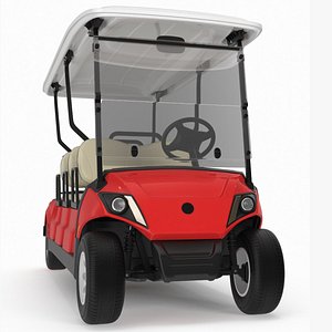Yamaha Golf Electric Six Seat Car Red Rigged for Cinema 4D