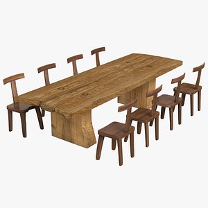 3D Sculptural Dining Table V8 and T-Chairs model