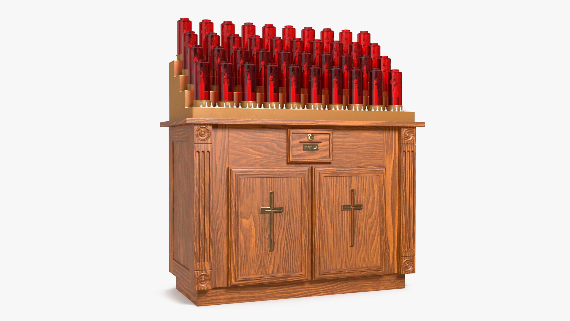 Church Votive Candle Stand Wooden Cabinet 3D model preview