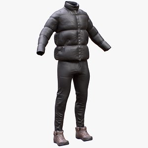 Mens Puffer Pants and Boots model
