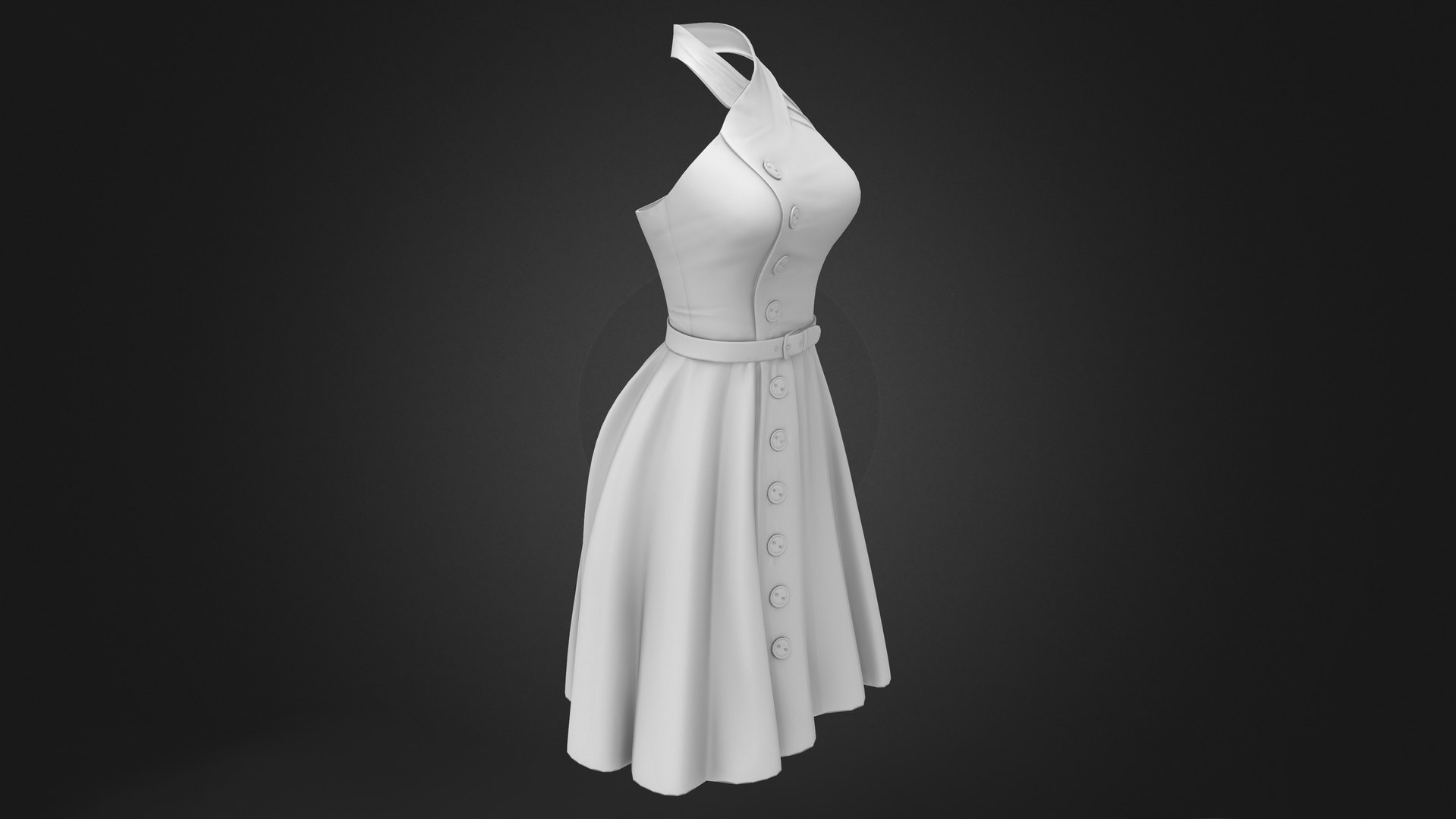 3D model Female Retro Vintage Blue Halter Dress - TurboSquid 2072221