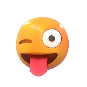 3D model emoji winking face tongue