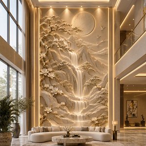 Modern Waterfall Landscape Relief Wall Art STL CNC 3D Print 02