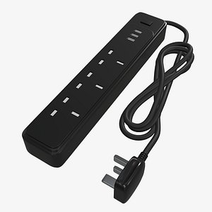 Power strip UK with USB ports black