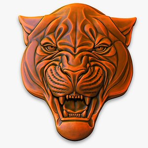 3D Angry Panther Sculpture Head Bas-Relief