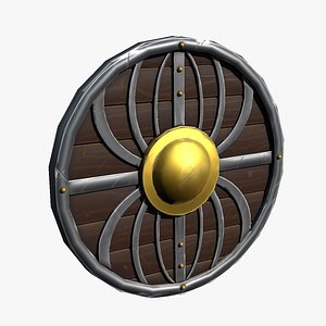 Stylized Brass Steel and Wood Round Shield 3D model