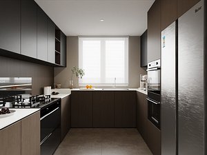 Modern Minimalist Kitchen Interior Scene with Appliances and Materials 3D model