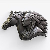 Native American Chief and Horse Bas-Relief 3D Model