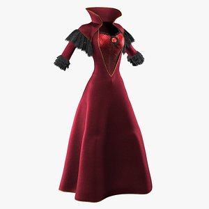 3D red vintage dress