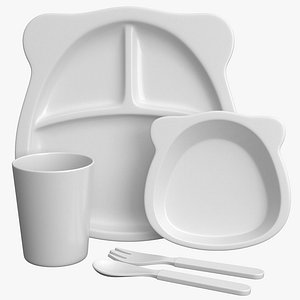 3D Children Dishes 05v White PBR model
