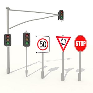 3d max traffic light road signs