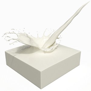 Milk Splash with Liquid Stream on Solid Block White