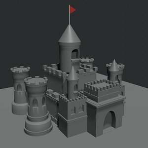 Grey Castle with red flag model