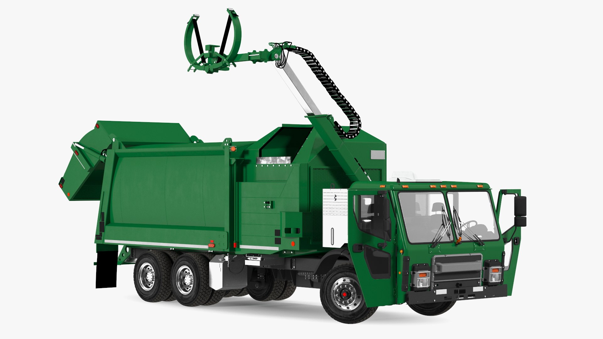 Refuse Truck Electric Green Simple Interior Rigged 3D model preview