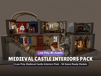 Low Poly Medieval Castle Interiors Pack - 54 Game Ready Models