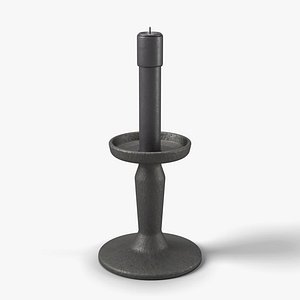 Black Ritual Candle on Cast Iron Candlestick - Occult Horror Prop