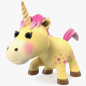 Yellow Cartoon Unicorn Walking Pose 3D model