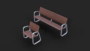 3D Collection of two Marina benches Low-Poly