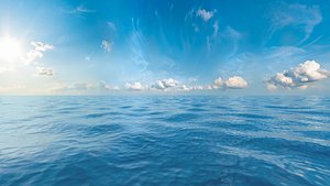 Seascape background with seamless sky panorama, 360 degrees.