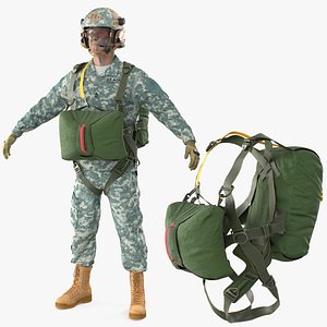 Military Parachute Equipped Soldier Green