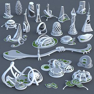 Sci-Fi Futuristic Utopian City x23 Buildings Megapack 3D model