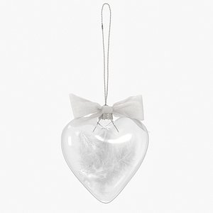 3D Glass Heart Memorial Ornament with Feather and Bow