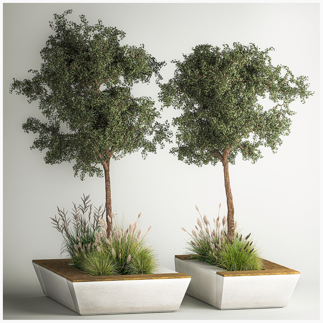 Trees For Landscape Design With A Bench And Bushes 1129 3D Model ...