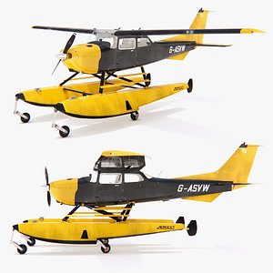 3D Seaplane with Pontoons Rigged