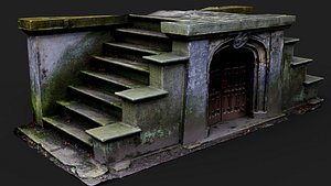 3D mossy stone steps entrance abandoned ruins PBR photogrammetry