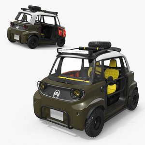 Citroen Ami Two-Seater Offroad Vehicle Khaki Rigged for Cinema 4D 3D model
