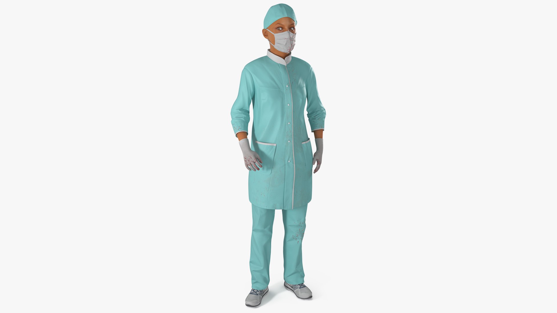 Female Doctor Wearing Face Mask Stained with Blood Rigged 3D model preview