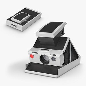 3D Retro Instant Camera Folding Type White Black Rigged