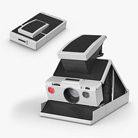 Retro Instant Camera Folding Type White Black Rigged