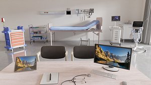 Modern Hospital Consultation Room  Fully Equipped Medical Clinic Interior 3D model
