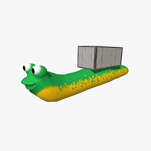 3D Cartoon slug with crate