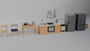Low Poly Kitchen Props Pack Game Ready 3D Asset Collection Low-poly 3D model