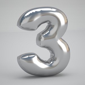 3D 3 Number Balloon Silver model