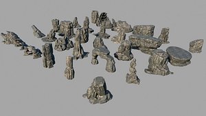 3D Low Poly black Rock Pack model