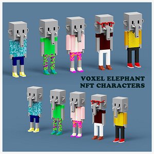 3D NFT Voxel Elephant Characters
