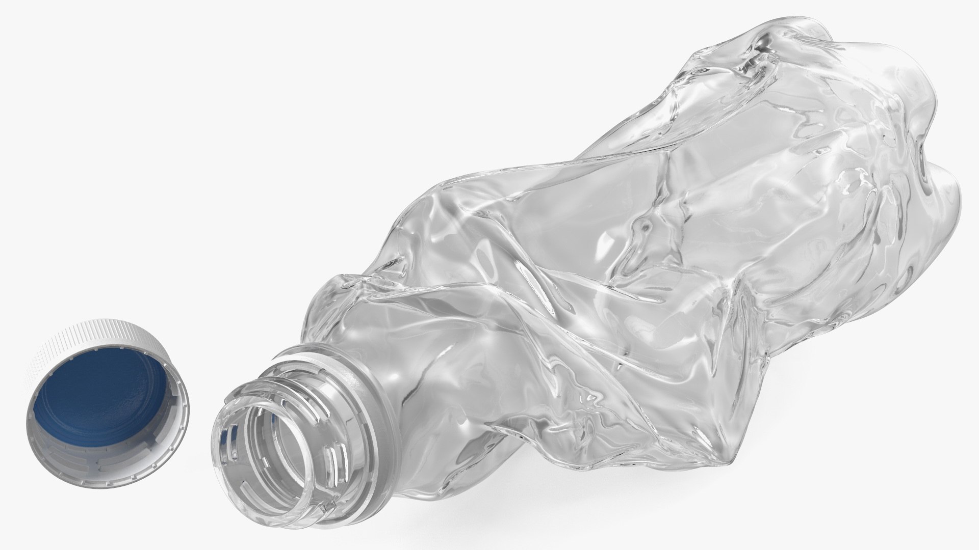 Crushed Empty Plastic Bottle White with Cap 3D model preview