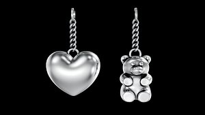 3D heart and bear key holder model