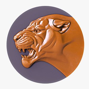 Angry Lioness Panther Head Bas-Relief 3D model