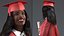 Pose de pie de mujer con vestido de graduación de piel oscura