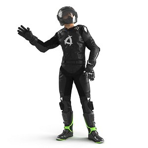 Bike Rider Wearing Protective Riderwear Rigged for Maya