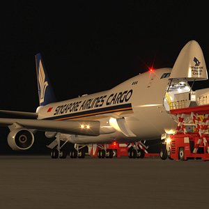 B 747-400F Singapore Airlines Cargo Loading Operation Scene